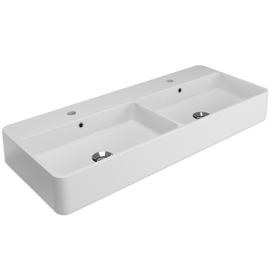 TRA4110101 Раковина двойная подвесная Olympia Tratto с отв. под смеситель 100x41xh14 см (цвет - белый глянцевый)