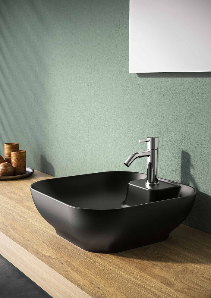 TRE42QU42123 Раковина накладная Olympia Trend, 42x42xh14 см, с отверстием под смеситель (цвет - черный матовый)