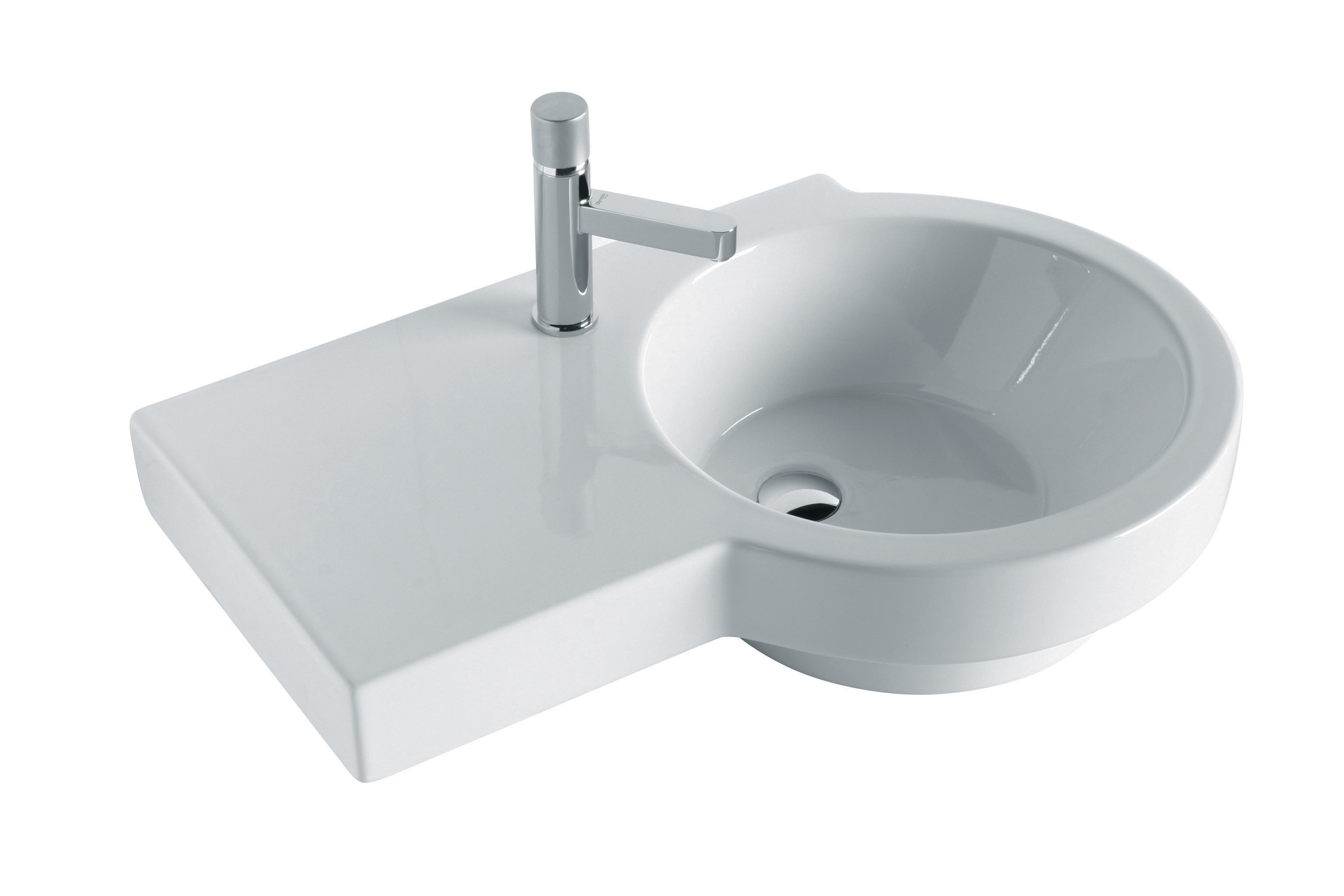 TUT417S101 Раковина Olympia Tutto Evo подвесная, 75x50xh18 см, с отверстием под смеситель, левая (цвет - белый глянцевый)#