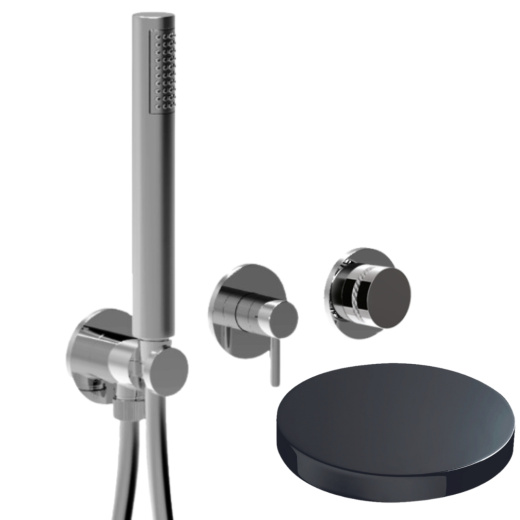 MRX5302DLEPCRN Внешняя часть встраиваемого смесителя для душа Giulini My Ring Deluxe на 3 режима, однорычажный, поворотный переключатель, ручной душ + 2 доп. вывода воды  (цвет - хром черный глянц)