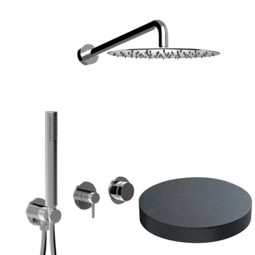 MR0086DLEPGF Внешняя часть: Встраиваемый душевой комплект Giulini My Ring Deluxe на 2 режима, однорычажный,  с поворотным
переключателем, ручной душ, кронштейн, верхний душ Ø 25 см  (цвет - графит)