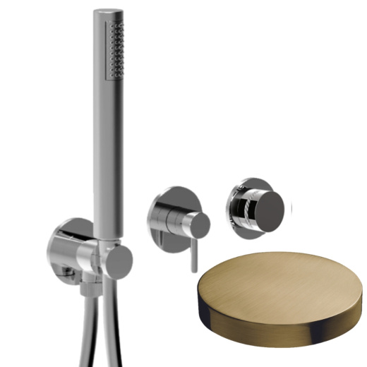 MRX5301DLEPOSP Внешняя часть встраиваемого смесителя для душа Giulini My Ring Deluxe на 2 режима, однорычажный, поворотный переключатель, ручной душ + 1 доп. вывод воды (цвет - золото брашированное)