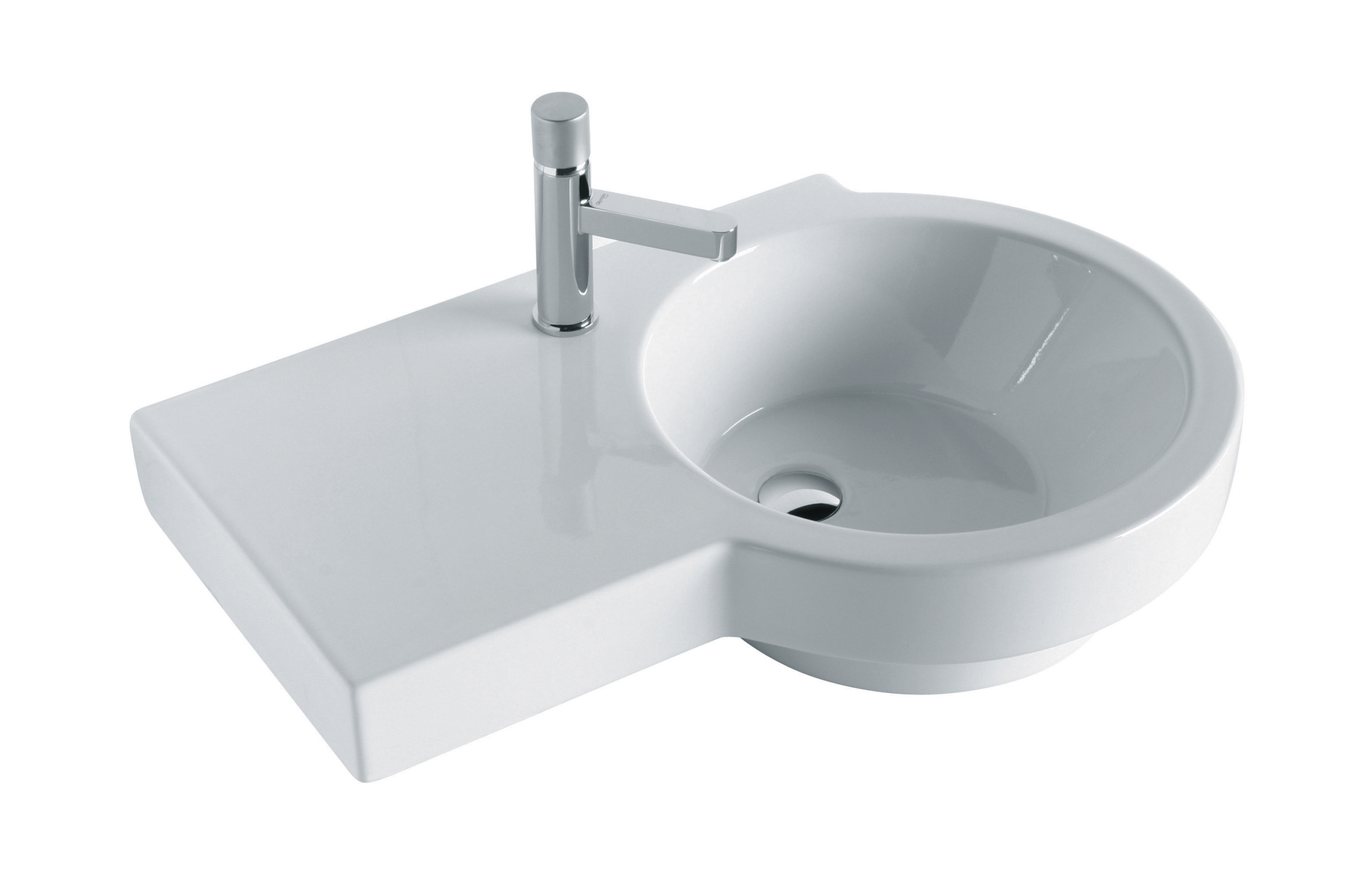 TUT417S101 Раковина Olympia Tutto Evo подвесная, 75x50xh18 см, с отверстием под смеситель, левая (цвет - белый глянцевый)